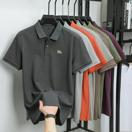 100% pure cotton fashionable men's short sleeve polo shirt 2025 summer  golf casual top high-end brand embroidered design Tshirt