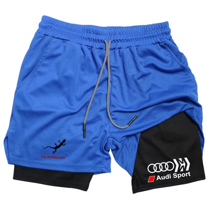 Audi Logo Men's Sports Shorts Double-Layer Quick-Drying Breathable Casual Sportswear for Running M-3XL