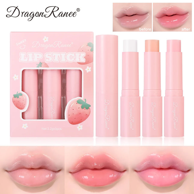 Dragon Ranee  3-Piece Set Thermochromic Moisturizing Lip Balm Hydrating Color-Changing Fruit Strawberry Colorless Pink Lipstick