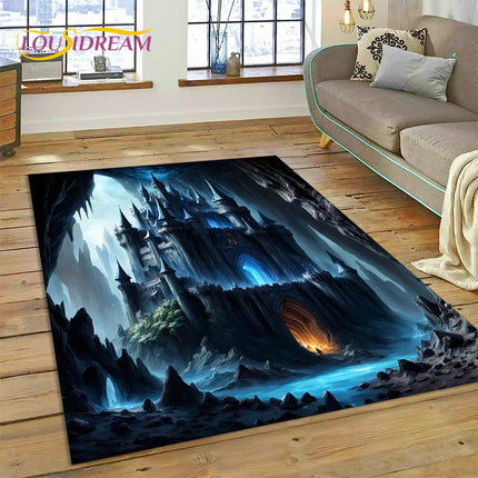 Dream Fairy Tale Castle Mysterious Gothic Cartoon Carpet Rug for Living Room Bedroom Home Sofa, Kid Area Rug Non-slip Floor Mat