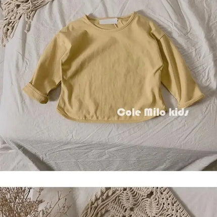 Autumn Winter Boy Girl Children's Solid Long-Sleeved Bottoming Shirt Kid Loose T-shirt Retro Baby Cotton Tops Toddler Casual Tees