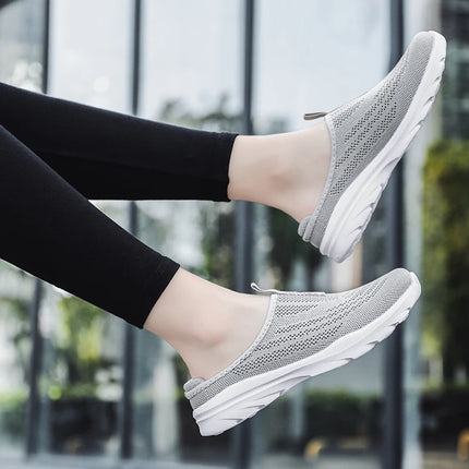 Women's Ultra Light Oversized Running Shoes, Fashionable Fly Woven Breathable Mules Sports Sneakers Plus Size 35-42