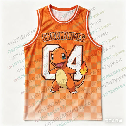 Basketball Jersey Pikachu Charizard Eevee Anime Tank Top Loose Quick Drying Breathable Sports Vest Summer Adult Kid's Tank Top