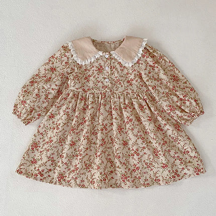 2023 Spring Baby Girls Sister Clothes Toddler Baby Rompers Princess Children Girls Long Sleeves Floral Printed Dresses Clothes