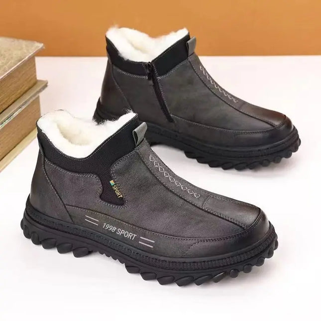 Men's Winter Casual Shoes Thickened Fleece Lined Waterproof Leather Surface Warm Wear Resistant Work Shoes Slip on round Toe