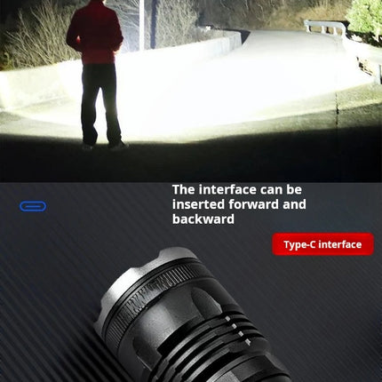 New model LED adjustable focus flashlight, USB rechargeable, aluminum alloy, high-intensity, outdoor camping self-defense flashl