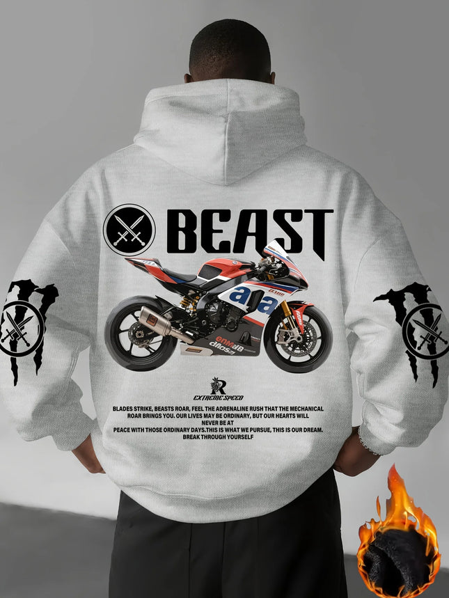 Men Women Beast Racing Motorcycle Hooded Sweatshirt Autumn Winter Loose Casual Sportswear Daily Outdoor Vacation Fitness Wear