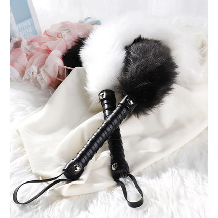 Fetish PU Leather With Fox Tail Whip Flogger Handle Spanking Paddle Flirting BDSM Adult Game Erotic Sex Toys for Women Couples