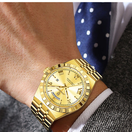 POEDAGAR Business Man Watch Week Date Waterproof Luminous Original Watches For Men Stainless Steel Men's Quartz Wristwatch Reloj