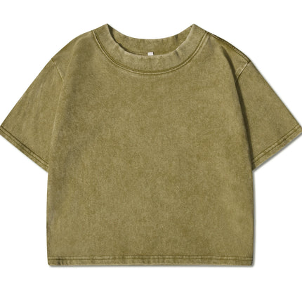 100% Cotton Washed T-Shirts For Women Loose O-Neck Crop Tops Y2k Street Female Clothes Summer Casual Vintage Short Sleeve Tees