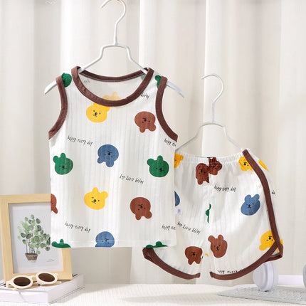 2025 New Kids Sleeveless Set Summer Cotton Girls' Shorts Pajamas Korean Style Boys' Tank Top Outfit Children Clothing Set