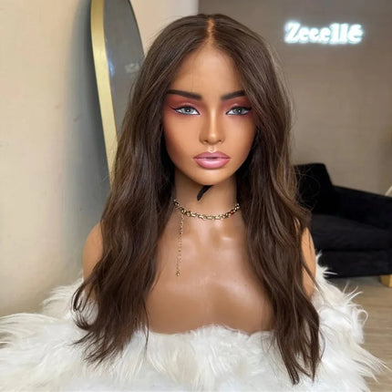 Mocha Brunette  Brown Lace Front Wig Long Wavy 13X4 HD  Lace Frontal Wig Synthetic Heat Resistant for Women Natural Hairline
