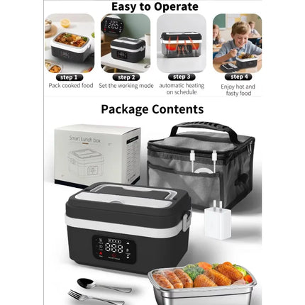 Electric Stainless Steel Insulated Lunch Box 12000mah Inside Battery Heating Recharge Digital Display Outdoor Use Lunch Box 304