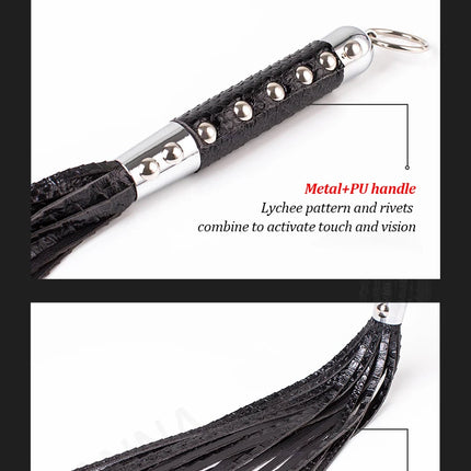 BDSM vintage leather loose whip metal rivet vintage openwork clock S exclusive nameplate slave game leather whip couple SP whip