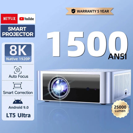 FINTEX LT5 Ultra 25000Lumen Projector Online 8k Full HD 1080P HDR10 Proyector 1500 ANSI Android9.0 ASA3.0 Auto Focus Projectors