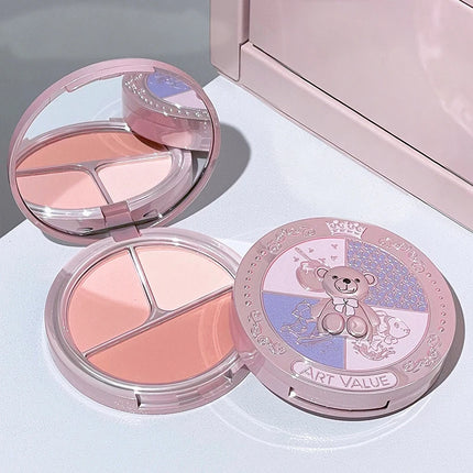 Bear Knight Blush Palette with Single Round Head Blush Brush Natural Matte Shimmer Long-Lasting Cheek Color Makeup Set for Daily