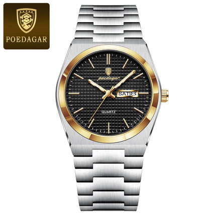 POEDAGAR Luxury Original Men's Watch Waterproof Stainless Steel Luminous Men's Wristwatch Date Week Quartz Fashion Watches For Men