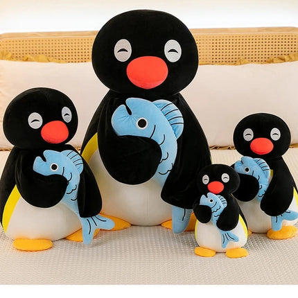 Pingu Penguin Plush Toy Holding Blue Fish Cute Soft Stuffed Animal Comfortable Companion Sofa Ornaments Decoration Trendy Gift
