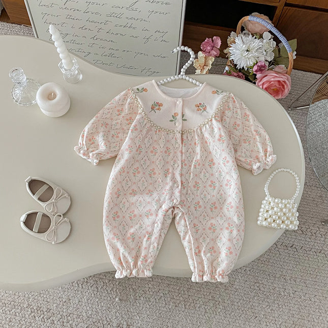 Autumn and Winter Girls' Clothing: Rompers, Floral Long-Sleeved Jumpsuits