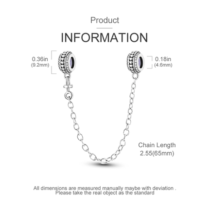 Sparkling Clear Silver Safety Chain 925 Sterling Silver Safety Chain Charm Beads Fit Original Bangle Bracelet DIY Jewelry