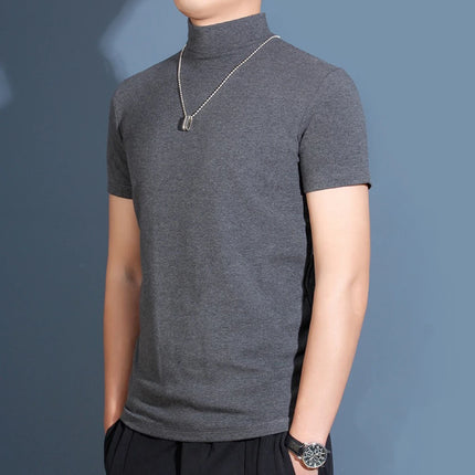 1pcs Thin New Men Half High Collar T shirts Short-sleeve Tee Fitness Joggers Bodybuilding Quick Dry tshirt Male Gym Clothes Tops