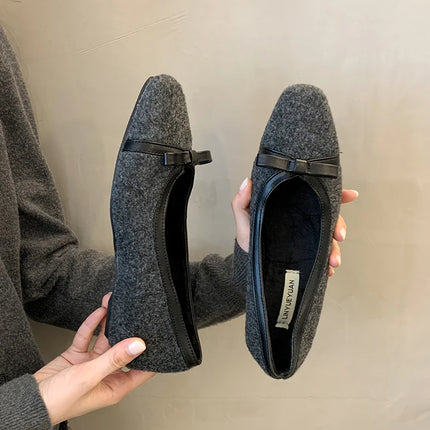Fur Lining Women Flats Shoes Concise Round Toe Butterfly-knot Shoes Comfort Soft Sole Outdoor Shoes 2026 Spring Autumn Loafer