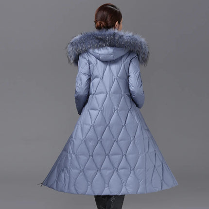 Shengyu Boya Over-The-Knee Long Down Jacket for Middle-Aged and Elderly Women, Thickened with Raccoon Fur Collar, New Winter Coat
