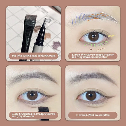 Multifunctional Liquid Eyebrow Pencil Ultra Fine Eyeliner Lying Silkworm Waterproof Grey Brown Eyebrow Enhancer Tattoo Cosmetics
