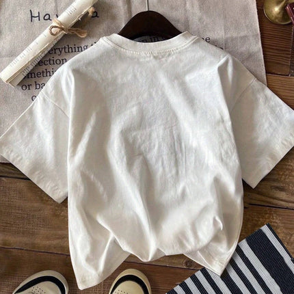 Kids T-shirts Suitable For Spring/Summer Fashion Bowknot Decorative Pattern Leopard Print Casual Simple Girls Round Neck Tees