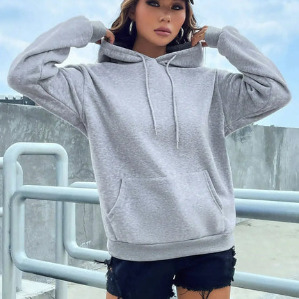 Solid Color Casual Hoodie For Female Pocket Creative Sweatshirts All-Match Street Clothes Womens Fleece Unisex Pullovers