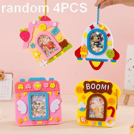 4PCS Shaker Puzzle Toys Cartoon Non Woven Shake Pendant DIY Material Kits For Kids Easy To Paste Accessories Handmade Crafts