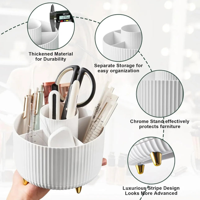 360° Rotating Makeup Brush Organizer, 5-Slot Desktop Holder for Cosmetics, Nail Polish & Art Supplies