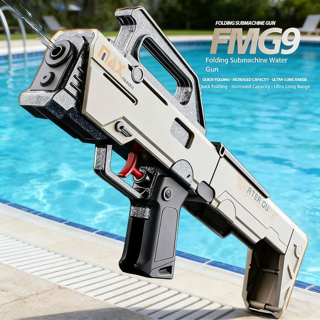 New FMG9 Folding Submachine Water Gun Summer Prank Toy Mini Tactical Water Sprayer Pool Beach Water Fight Shooting Toys