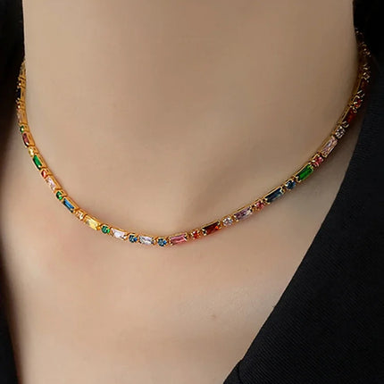 2024 Luxury Design Colorful Zircon Chain Necklace Bracelet Jewelry Sets Korean Fashion Accessories Exquisite Gift for Womens