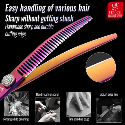 Fenice Grooming Scissors Diamond Screw 7.25 Inch Professional Curved Chunker Scissors Thinner Shears for Pet Groomers Tesoura