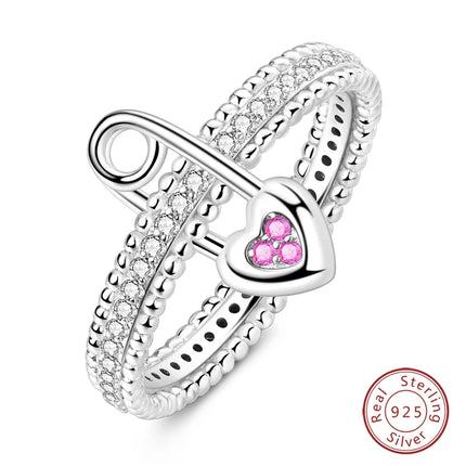 Rings For Women 100% 925 Sterling Silver Pink Heart Crown Star Moon Snowflake Zircon Rings Fashion Engagement Wedding Jewelry