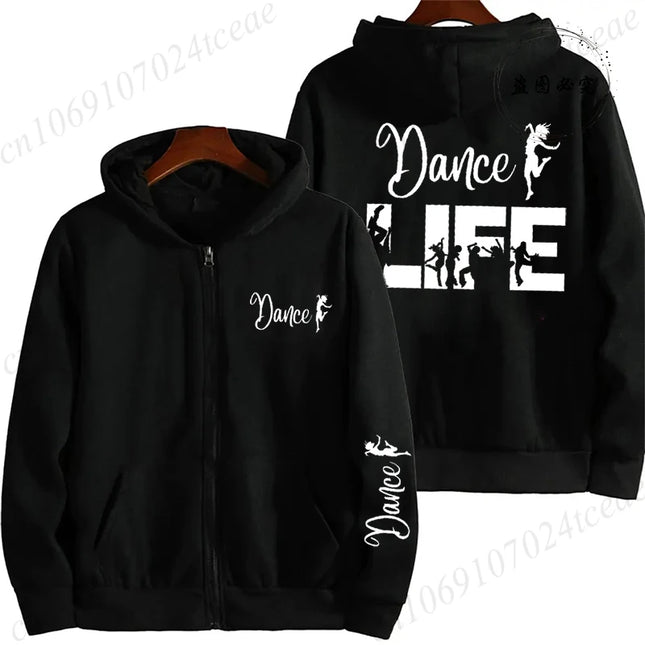 Dance Life Printed Women Zip Up Hoodie Sweatshirts Cozy Tops Women Hoodies Zipper Jackets Coat Dance Life Girl Sudadera Moletom