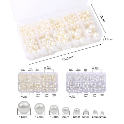 3-14mm Acrylic Imitation Pearl Beads 800pcs DIY Jewelry Making Kit for Necklace Bracelet Artware Decoration