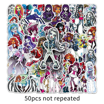 50pcs Monster High Stickers PVC Waterproof DIY Motorcycle Phone Laptop Skateboard Bike Cartoon Decal Toys