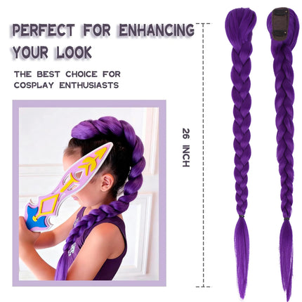 Rumi Purple Braids Cosplay Hair Extensions 26Inch Synthetic Braiding Hair Easy Clip in Ponytail for Cosplay Halloween Costume