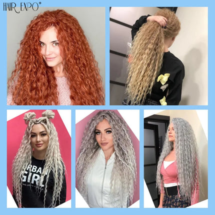 22"Ariel Curl Crochet Hair Synthetic Deep Wave Braid Hair Extension Ombre Ariel Curl Hair Soft Water Wave Twist Hair Blonde Pink