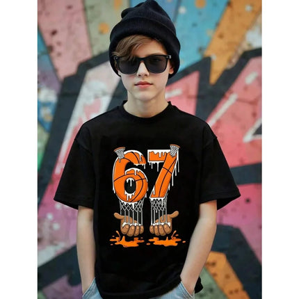 Fashion Funny 67 Six Seven Number Print Summer Comfortable Children's Short Sleeved Shirt Kid Cotton T-shirt Boy Current Tee Top