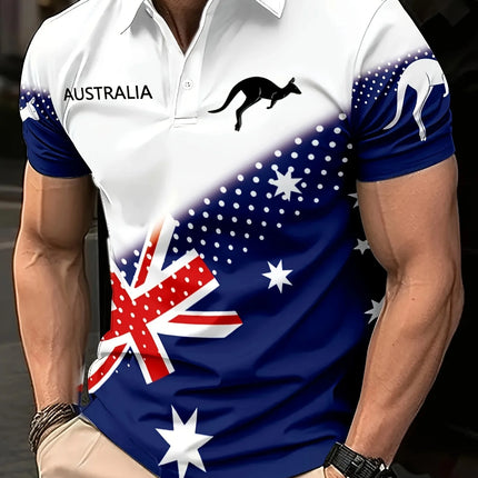 Australian Kangaroo-printed Men's Casual Comfortable Short-sleeved Polo Shirt, Casual Comfortable Men's Polo Shirt