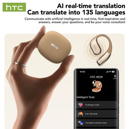 HTC NE39 Bluetooth Earphones AI Translator Earbuds OWS Sport Wireless Headphones Comfortable Earhooks Ultra-long battery life