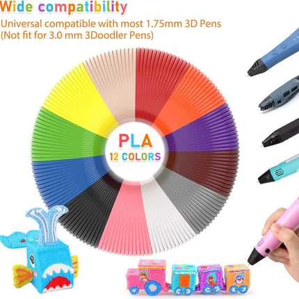 12 Colors 3D Pen PLA Filament Refills 1.75mm 3D Pen Filament Each Color 3M 3D Printing Material PLA Total 36M