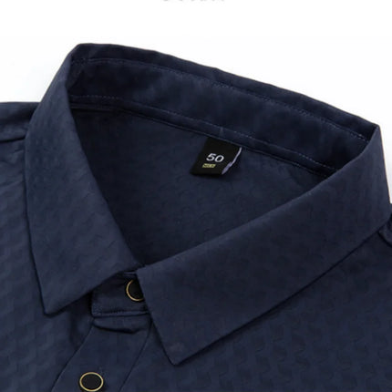 Summer Man Short-Sleeved Polo Shirt Lapel Button Letter Print Wavy Jacquard Design Casual Snug Middle-Aged Minimalist Mens Shirt