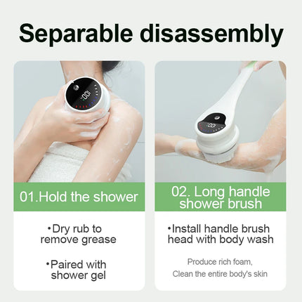 Electric Body Brush Back Skin Scrubber for Shower Waterproof Bath Brush with 5 Heads 3 Levels for Cleansing and Massaging Skin
