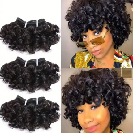Bouncy Curly Hair Bundles With Closure Brazilian Remy Human Hair Bundles 3-Piece 6inch Extensions Natural Color