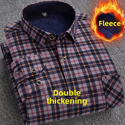 Thickened Fleece Men's Casual Shirt Warm Plaid Set Winter Wear Comfortable Breathable Fashionable Chinese Brand Clothing