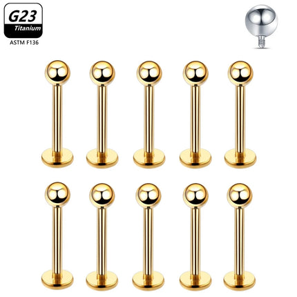 10pcs/Lot G23 Titanium Labret Lip Piercing Jewelry Not Allergic 16g 6/8/10/12mm Barbell Tongue Bar Tragus Snug Daith Earring